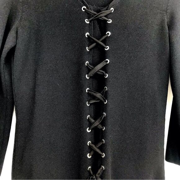 Cable & Gage Black Lace Up Stretch Knit Top - Picture 4 of 13
